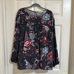 LOFT Plus Floral Mixed Media Blouse – Size 20
